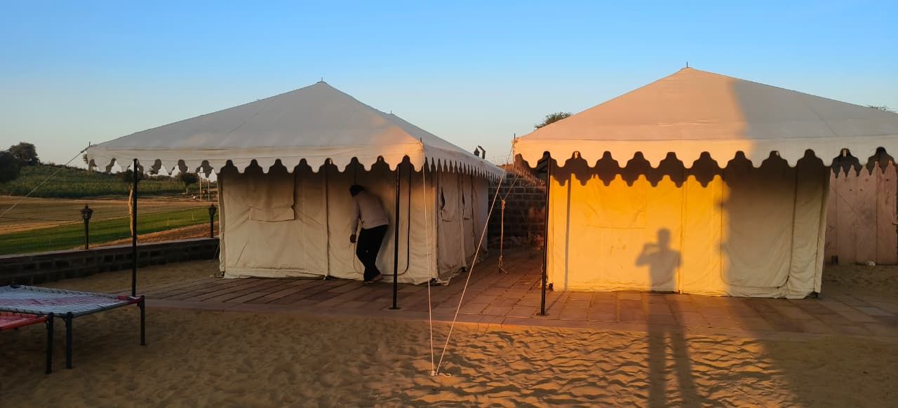 Luxury desert camp tents in Osian Rajasthan at sunset